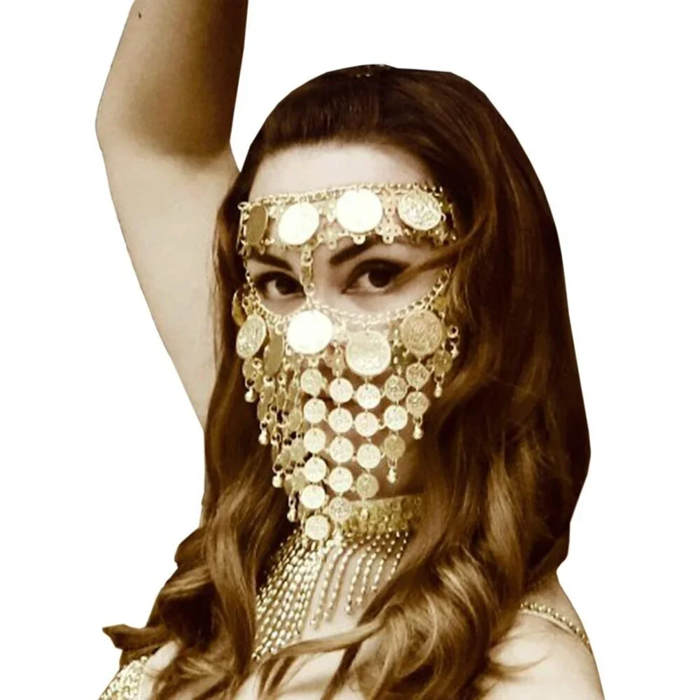 Gold Coin Veil for Belly Dance Halloween Party Cosplay Jewelry Accessory